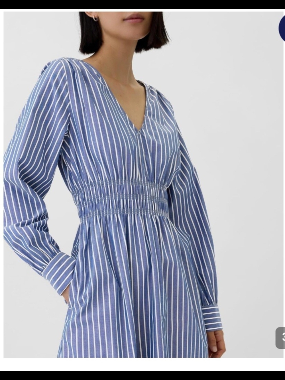 GAP Blue and White Striped V-Neck Smocked-Waist Dress